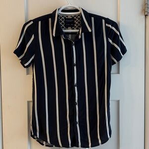 Boys Denim & Flower Navy and White Stripe Short-Sleeve Button-Down Shirt
